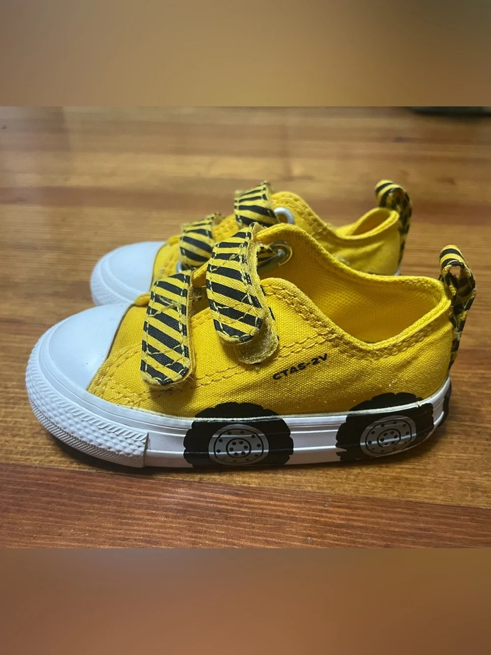 Converse Toddler Yellow Construction Truck Sneakers with Black Striped Velcro 5